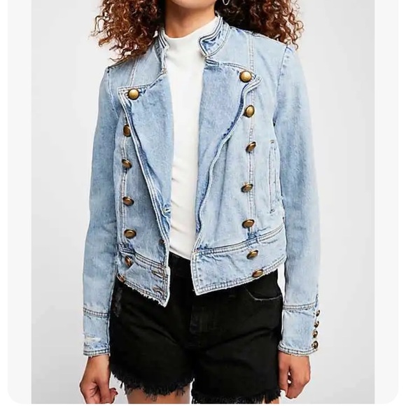 NWOT Free  People Ferry  Double Breasted Distressed  Denim Jacket - Picture 13 of 16